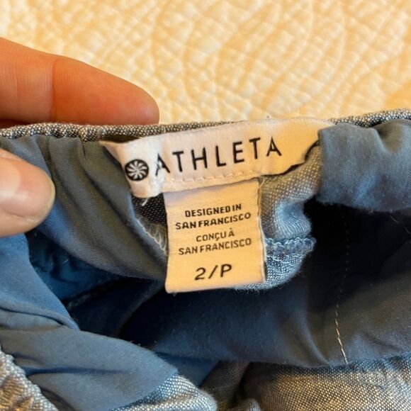 Athleta Retreat Linen Jogger Pant Blue 2 Petite Coastal Beach Summer Chambray - Picture 4 of 12